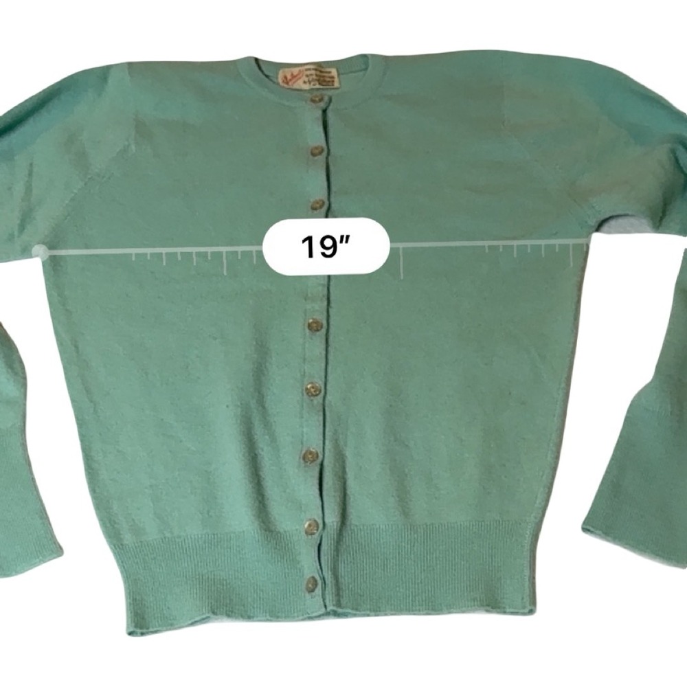 Gladstone of Hawick Vintage 100% Cashmere Cardigan Seafoam Green Scotland 38 - Picture 7 of 8